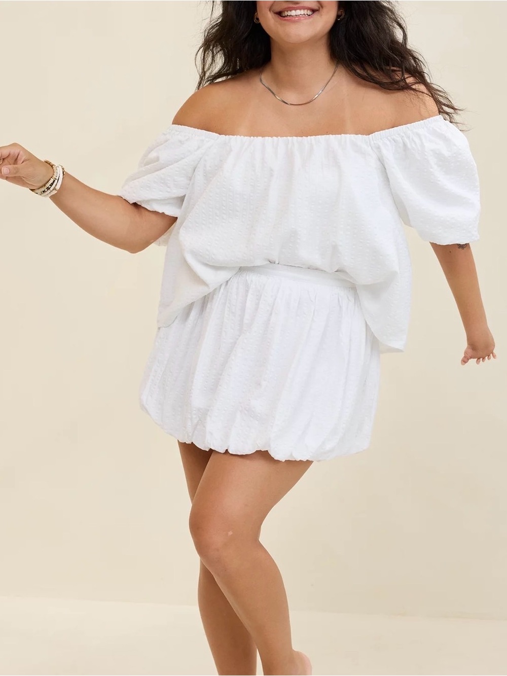 Aerie white bubble skirt size large New with tag